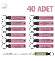 Pembe & S Kahve, Okul Mezuniyetine Hatıra, 40'lı Set, Öğrenci İsimlerine Özel Tasarlanmış Anahtarlık