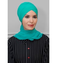 Mint Y. Pratik Hazır Geçmeli Tesettür Bone Sandy Kumaş Çapraz Büzgülü Şifon Atkılı 1801A_13