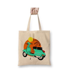 Classic Taste Vespa Beyaz Bez Çanta Uzun Saplı Alışveriş Çantası Plaj Çantası
