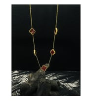 Van Cleef Bordo Altın Çelik Kolye