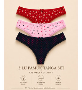 Intive Comfort Desenli Lacivert/Pembe/Kırmızı 3'lü Brazilian/Tanga Set