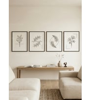 Minimalist Botanik Çizimler 4’lü Ahşap Çerçeveli Tablo Seti