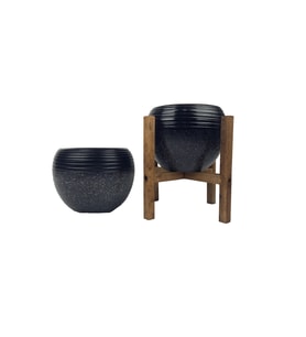 Bitki Tasarımı Ev Dekorasyon  Siyah Granit Küp Saksı Saksılık Salon Çiçeklik İkili Set (4 Ayaklı-Ayaksız)