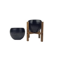 Bitki Tasarımı Ev Dekorasyon  Siyah Granit Küp Saksı Saksılık Salon Çiçeklik İkili Set (4 Ayaklı-Ayaksız)