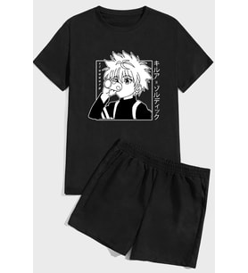 Killua Zoldyck Baskı Şort Takım (Siyah)