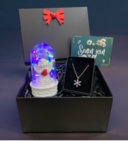 Renkli Led Işıklı Fanus ve Gerçek Ametist Taşlı Lotus Kolye, Siyah Hediye Kutusunda (Model 1)