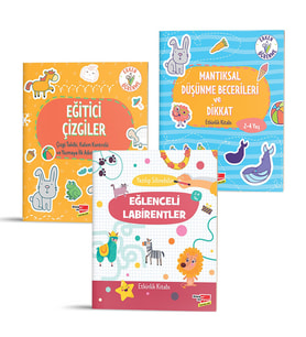 2-4 Yaş Etkinlik Kitabı Seti (Eğlenceli Labirentler, Mantıksal Düşünme Becerileri ve Dikkat, Eğitici Çizgiler)