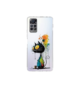 Redmi Note 11S ile Uyumlu Splash Kedi Tasarımlı Şeffaf Silikon Kılıf