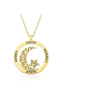 Ay Yıldız İşlemeli İsimli Halka Altın Kaplama Gümüş Kolye