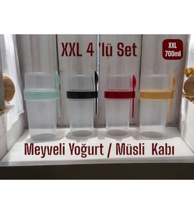 XXL 4 'lü Set Meyveli Yoğurt Kabı***Müsli Kabı (4x 700ml) (Çok Renkli)