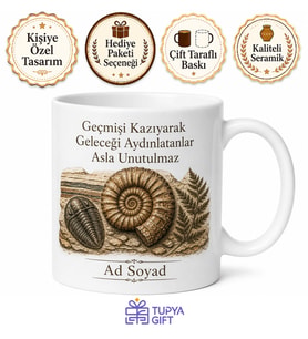 İsimli Fosil Desenli Paleontolog Kupası Özel Baskılı Hediye Bardak