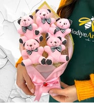 Büyük Boy 5'li Pembe Peluş Ayıcıklı Buket  Pembe Aranjmanlı Ayıcık Buketi  Ayıcık Buketi