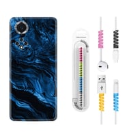 Huawei Nova Y70 Y90 Nova 9 SE  Kılıf Kablo Koruma Spiral Silikon Blue MArble 1379