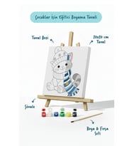 Bere ve Atkılı Sevimli Kedi Temalı Çocuk Boyama Tuvali – Şövaleli Eğitici Boyama Seti 20x20 cm