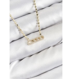 Pirinç Zirkon Taşlı Messika Model Ezme Zincir Gold Renk Kadın Kolye - TJ-BKO10391