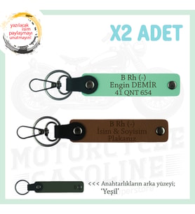 Motosiklet Severlere, İsim Plaka ve B Rh - Kan Grubu Yazılı, Motorcu x2 Anahtarlık, Kahve-Yeşil-Ysl
