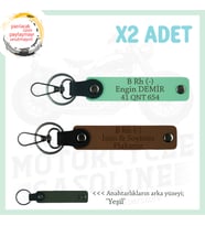 Motosiklet Severlere, İsim Plaka ve B Rh - Kan Grubu Yazılı, Motorcu x2 Anahtarlık, Kahve-Yeşil-Ysl