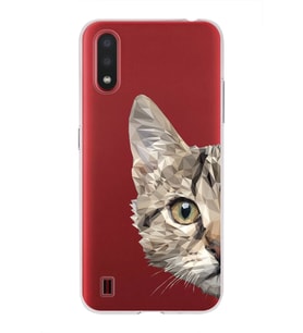 Samsung Galaxy A01 Uyumlu Kapak Catface Tasarımlı Şeffaf Silikon Kılıf