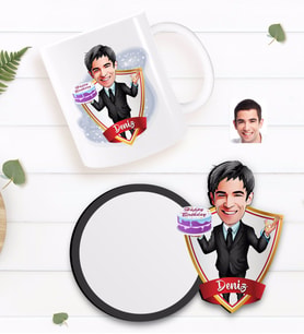 BK Gift Kişiye Özel Erkek Doğum Günü Karikatürlü Beyaz Kupa ve Ahşap Bardak Altlığı Hediye Seti-2