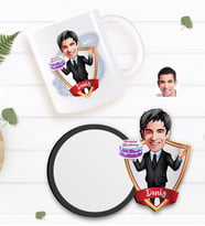 BK Gift Kişiye Özel Erkek Doğum Günü Karikatürlü Beyaz Kupa ve Ahşap Bardak Altlığı Hediye Seti-2