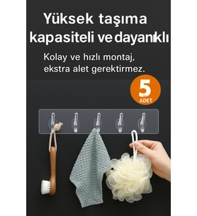 5'li Kendinden Yapışkanlı Şeffaf Askı