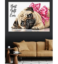 Best Gift Ever Pembe Kurdeleli Pug Dekoratif Kanvas - Mdf Ahşap Tablo
