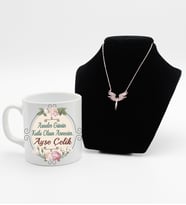 Anneler Gününe Özel Beyaz Kupa Bardak & Rose Gold Mikail Kolye Hediye Seti
