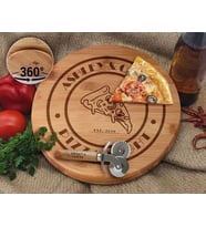 BK Gift Kişiye Özel İsimli Bambu Ahşap Döner Tablalı Pizza Tahtası-5, Pizza Kesme Tahtası Seti, Şarküteri Tahtası, Servis Tepsisi, Ahşap Tabak, Eve Taşınma Hediyesi