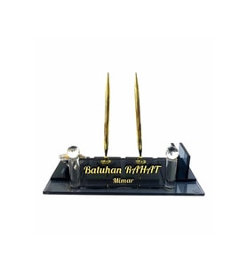 Isimlik Kristal Masa Isimliği Kalemli Ofis Büro Makam Odası Hediyesi M2