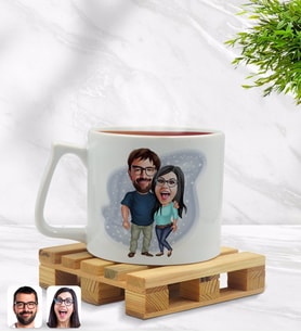 BK Gift Kişiye Özel Sevgililer Karikatürlü Middle Beyaz Kupa Bardak Model 109