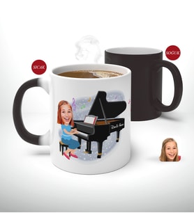 Kişiye Özel Müzik Öğretmeni Karikatürlü Sihirli Kupa Bardak-2 (Beyaz)