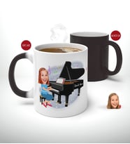 Kişiye Özel Müzik Öğretmeni Karikatürlü Sihirli Kupa Bardak-2 (Beyaz)