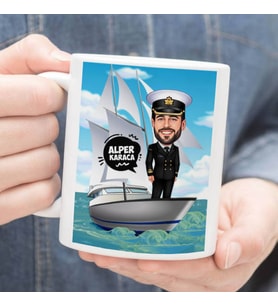 Kişiye Özel Gemi Kaptanı Erkek Karikatürlü Kupa Bardak