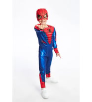 Erkek Çocuk Spiderman Kostümü Kaslı Maskeli Örümcek Adam Kostümü Parti Kıyafeti