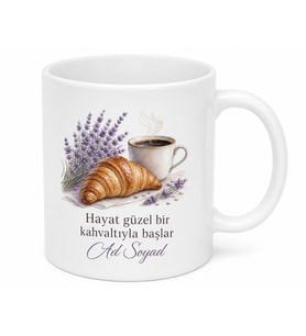 Fransız Kahvaltı Temalı Baskılı Kupa Bardak Hediye Porselen Mug