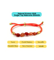 Sertifikalı Natural Kırmızı Akik Doğal Taş Makrome Bileklik Ayarlanabilir Ölçü