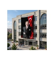 Atatürk ve Atatürk İmzalı Türk Bayrağı Poster Bayrak Raşel Kumaş 6x9 metre ATA51