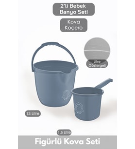 Çocuklar için 2'li Banyo Seti- Kulplu Kova & Oluklu Maşrapa