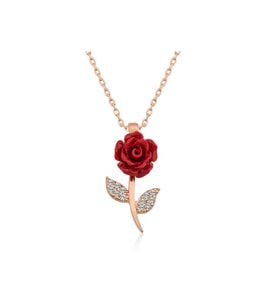 925 Ayar Gümüş Rose Kırmızı Gül Kolye