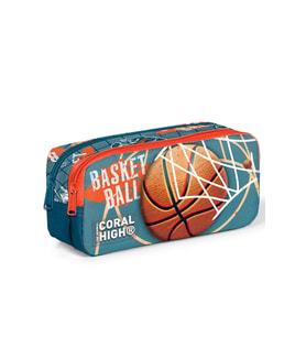 Coral High Kids Nefti Turuncu Basketbol Desenli İki Bölmeli Kalem Çantası 12084