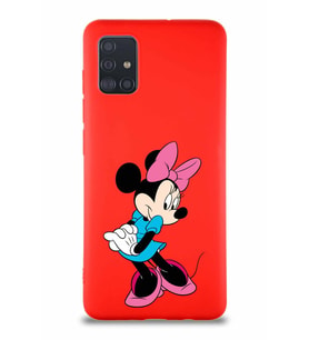 Samsung Galaxy M31S Soft Premier Kapak Minnie Mouse-F Tasarımlı Silikon Kılıf - Kırmızı (Şeffaf)