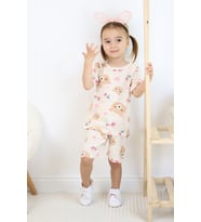 Kız Çocuk Pamuklu Penye Kumaş Şortlu Pijama Takımı (Beyaz)