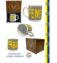 Fenerbahçe Lisanslı Kupa Sarı - Gri Mug Hediyelik Ahşap Kutulu
