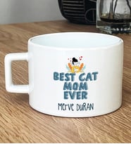 Kişiye Özel Best Cat Mom Ever Hediye Lüks Fincan En İyi Kedi Annesi (Beyaz)
