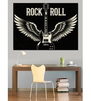 Rock 'N' Roll Kartal Kanatlı Gitar Amblemi Dekoratif Kanvas - Mdf Ahşap Tablo
