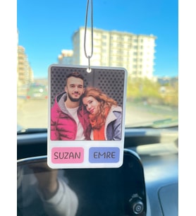 Beyaz Pleksi Kişiye Özel İsimli  Fotoğraflı Yazılı Araba Hediyesi Araba Süsü Dikiz Aynası Süsü - Çift Taraflı