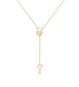 Altın Kaplama İç İçe Kalp Kilit Anahtar Gümüş Kolye