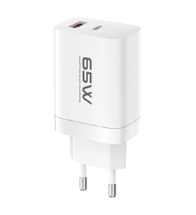 C99Q 65w Pd Destekli Type-c Ve Usb Çift Çıkışlı Hızlı Şarj Adaptörü - Beyaz