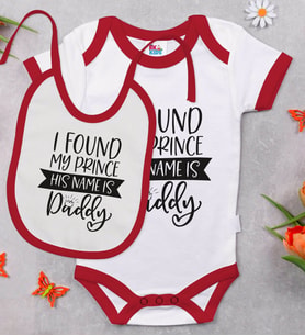 BK Kids His Name Is Daddy Tasarımlı Kırmızı Bebek Body Zıbın ve Mama Önlüğü Hediye Seti-1