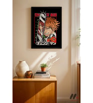Chainsaw Man Denji Anime Poster, Siyah Çerçeveli Duvar Tablosu - Anime Severlere Özel
